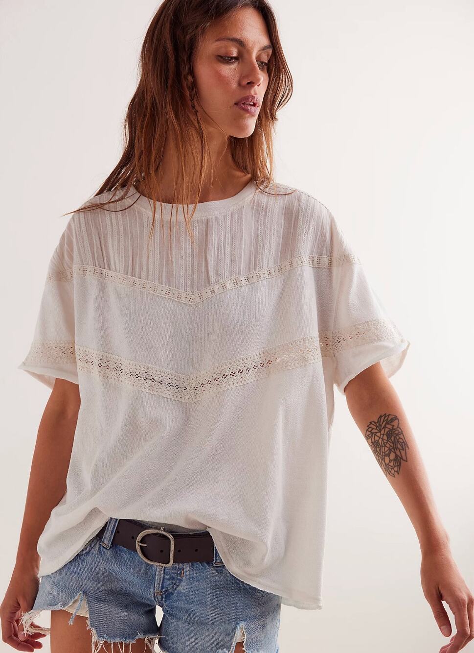 FREE PEOPLE We The Free Dorothy Tee SMALL in IVORY